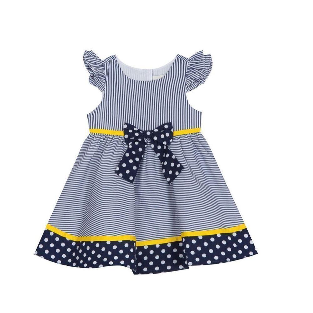 Rare Editions Toddler Girls Blue & White Stripe and Polka Dot Dress size 2T